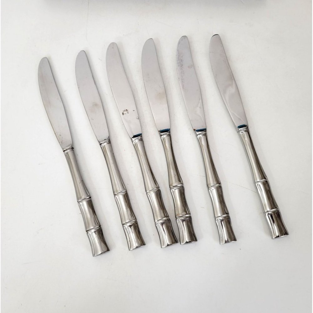 Vintage Stainless Knives with Faux Bamboo Handles Set of Six Boxed - Picture 4 of 9